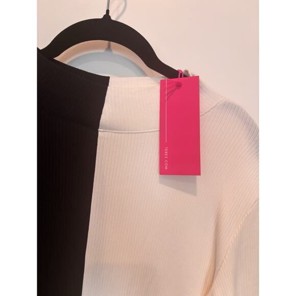 Terez Mock Neck Ribbed Knit Two Tone Midi Dress Medium - Picture 2 of 9